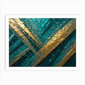 Abstract Image Of A Geometric Pattern With A Textured, Blue And Gold Design Art Print