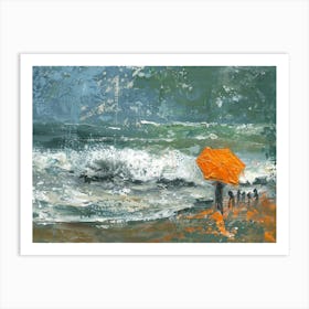 Orange Umbrella On The Beach Art Print