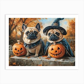 Halloween Pugs In Oil 4 Art Print