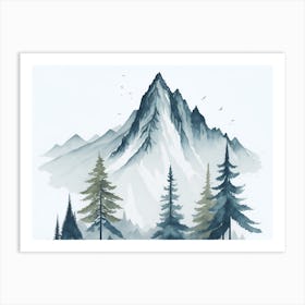 Mountain And Forest In Minimalist Watercolor Horizontal Composition 211 Art Print