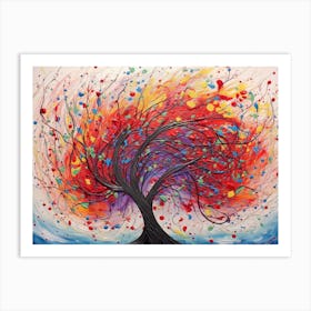 Crimson Crescendo Abstract Expressionist Red Tree Dripping In The Wind Art Print