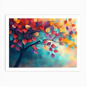 Colorful Tree with Leaves on Hanging Branches Illustration 3 Art Print