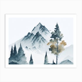 Mountain And Forest In Minimalist Watercolor Horizontal Composition 63 Art Print
