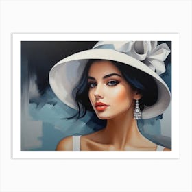 Woman In White Hat Art Print