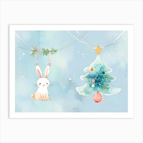 Two Rabbits And A Christmas Tree Art Print