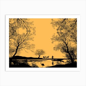 Silhouette Of Trees At Sunset Art Print