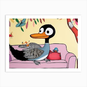 Duck On A Couch Art Print