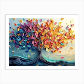 Elegant Colorful Tree with Vibrant Leaves Hanging Branches 10 Art Print