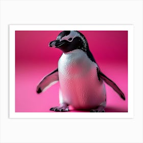 Penguin On Pink Background Art Print