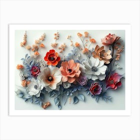 A Captivating 3d Artwork Featuring A Lush Array Of Flowers 1 Art Print