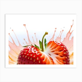 Photo Of A Strawberry In A Splash Of Orange Juice Art Print