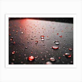 Close Up View Of Water Droplets On A Black Surface Art Print