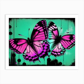 Two Butterflies On A Green Background Art Print