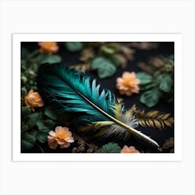 Feathers On A Black Background Art Print