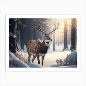 Deer Sightings In Winter Woods Art Print