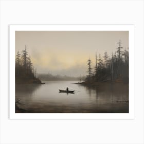 Antique Lake Fisherman Painting Art Print