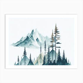 Mountain And Forest In Minimalist Watercolor Horizontal Composition 147 Art Print