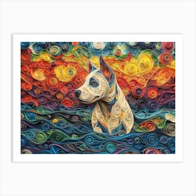 Bull Terrier Paper Quill Dog Portrait II Art Print