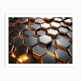 3d Metal High Quality Hexagon Rendering Designative Honeycomb Art Print