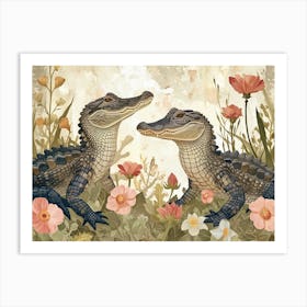 Floral Animal Illustration Alligator 2 Art Print