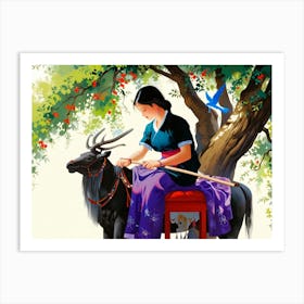 Chinese Woman Riding A Horse Art Print