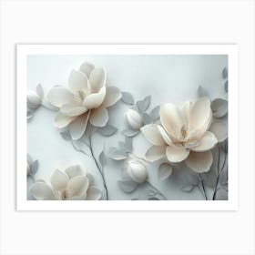 3d With Simple Floral Painting Light Gray 1 Art Print