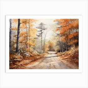 A Painting Of Country Road Through Woods In Autumn 61 Art Print