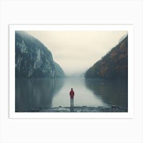 Lonely Man Standing By The River Art Print