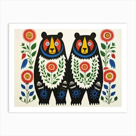 Bear 2 Folk Style Animal Illustration Art Print