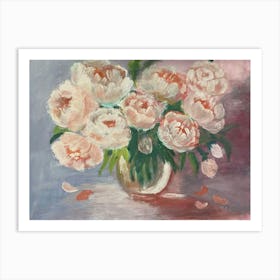 Peonies in a vase, gouache Art Print