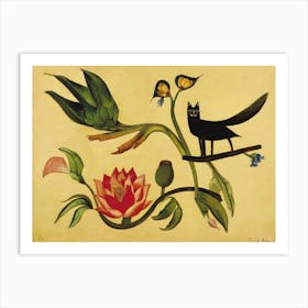 Cat On Lotus Flower Art Print