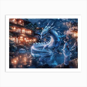 Blue Dragon At Night 1 Art Print