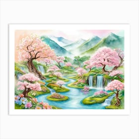 Sakura River Art Print