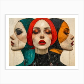 Abstract Woman Faces In Geometric Harmony 4 Art Print