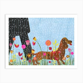 Walking In The Rain Blue Art Print