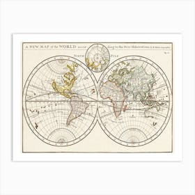 A New Map Of The World According To The New Observations (1732) Art Print