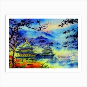 Dawn’S Tranquil Pagoda Art Print