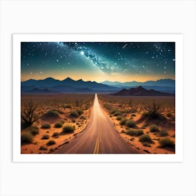 Deserted road with starry night Art Print