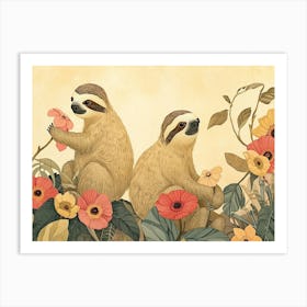Floral Animal Illustration Sloth 1 Art Print