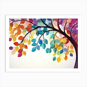 Colorful Tree with Leaves on Hanging Branches of Blue, White and Golden 6 Art Print