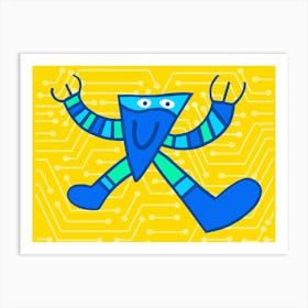 Blue Yellow Robot Art Print