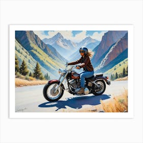 Woman On A Motorcycle 13 Art Print