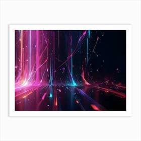 Abstract Background With Streaks Of Pink And Blue Light Shooting Upwards From A Surface, Creating A Dynamic And Energetic Effect 1 Art Print