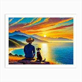 Sunset With Dog Affiche