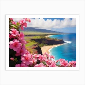 Pink Flowers On The Beach 10 Art Print