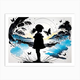 Girl With Butterflies Art Print