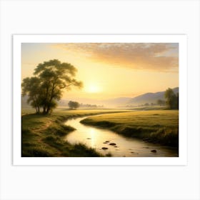 Sunset Over A Stream Art Print