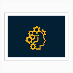 An Abstract Vector Icon Of A Silhouette Head Filled With An Intricate Brain Resembling A Gear Mecha (3) Art Print