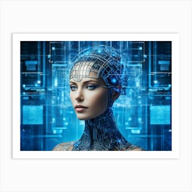 A Cybernetic Womans Head Abstractly Adorned With A Mesmerizing Grid Pattern Symbolizing Innovation (3) Art Print