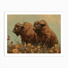 Floral Animal Illustration Buffalo 4 Art Print